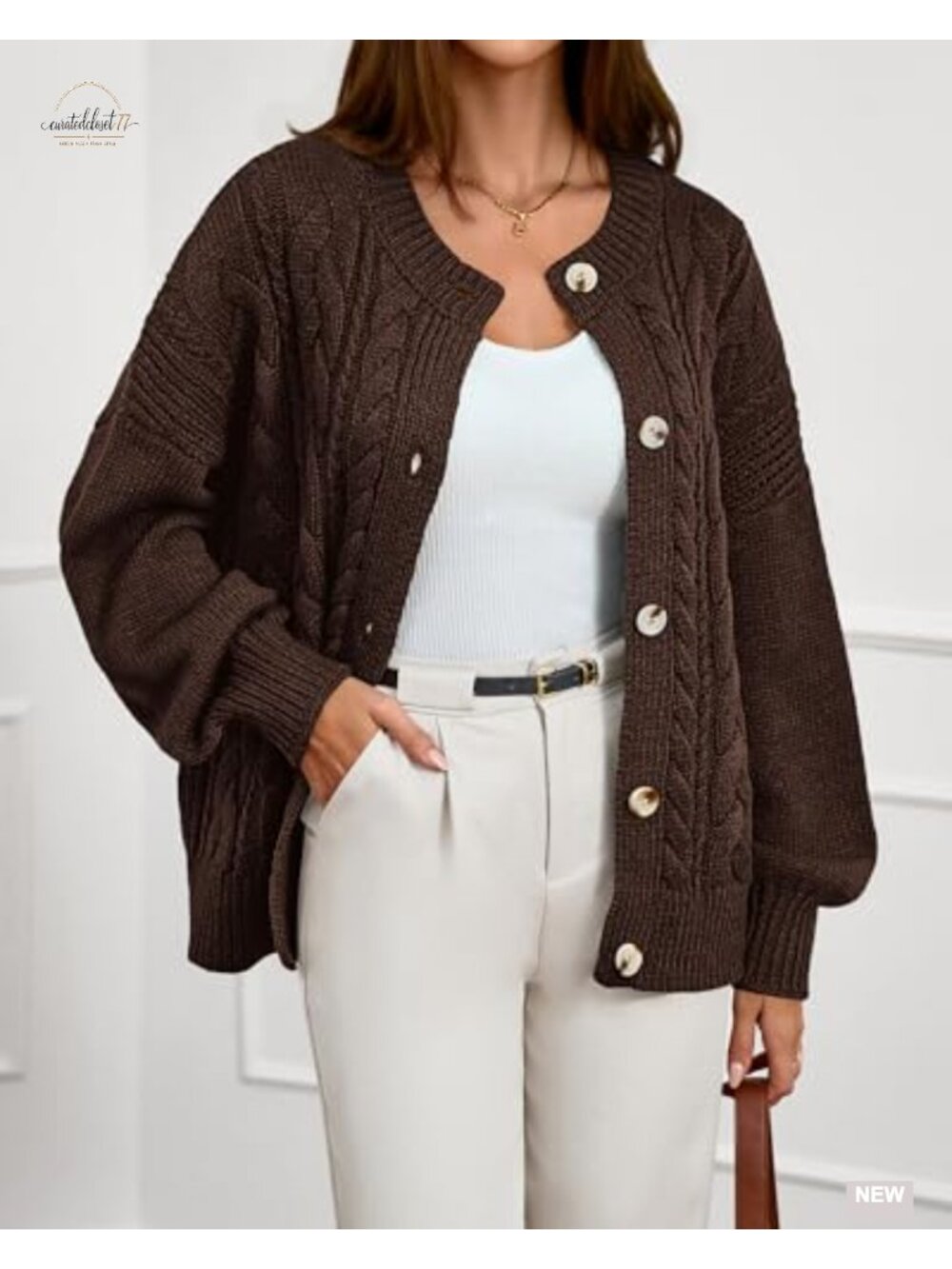 Chunky Button Down Long Sleeve Cable Knit Cardigan Sweater Coat - Picture 3 of 6